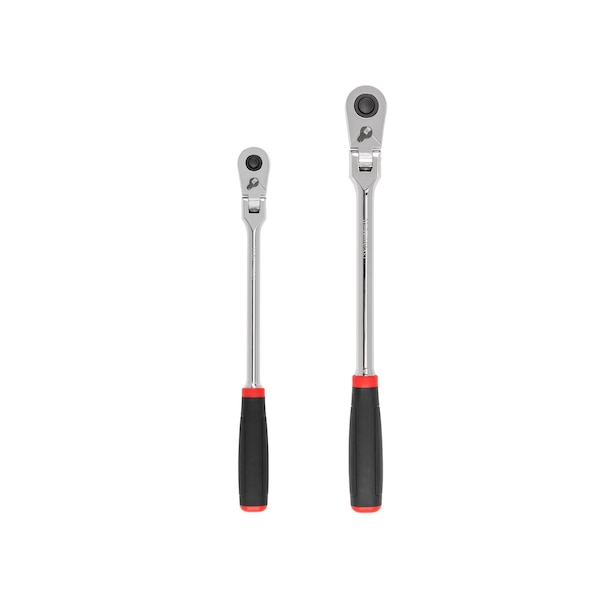 3/8, 1/2 Inch Drive Flex Head Quick-Release Comfort Grip Long Ratchet Set, 2-Piece (12, 14 in.)